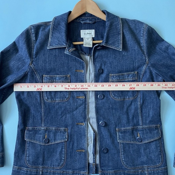 L.L. Bean Women's Denim Utility Chore Jacket Blue Cotton Stretch Petite Medium M - Picture 6 of 12